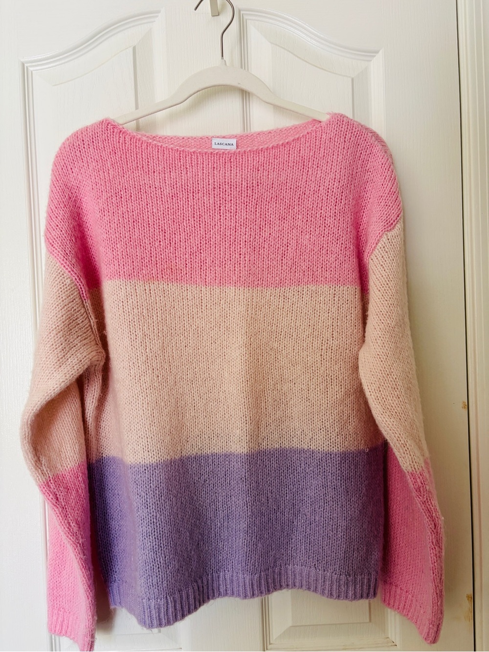 Pink, Cream & Purple Colorblock Knit Sweater ~ Women’s Large